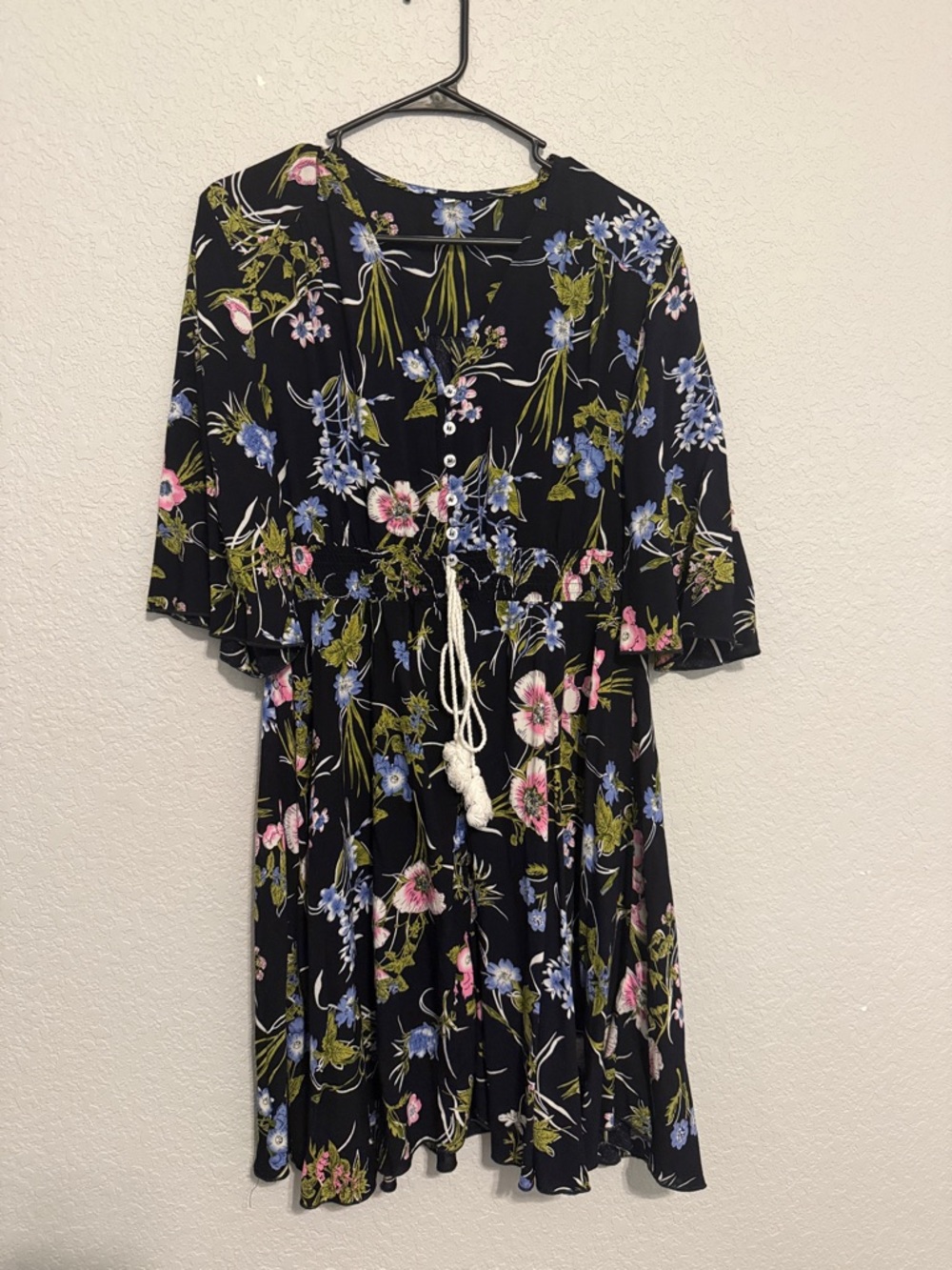 Navy Floral V-Neck Maxi with Blue Bloom Print